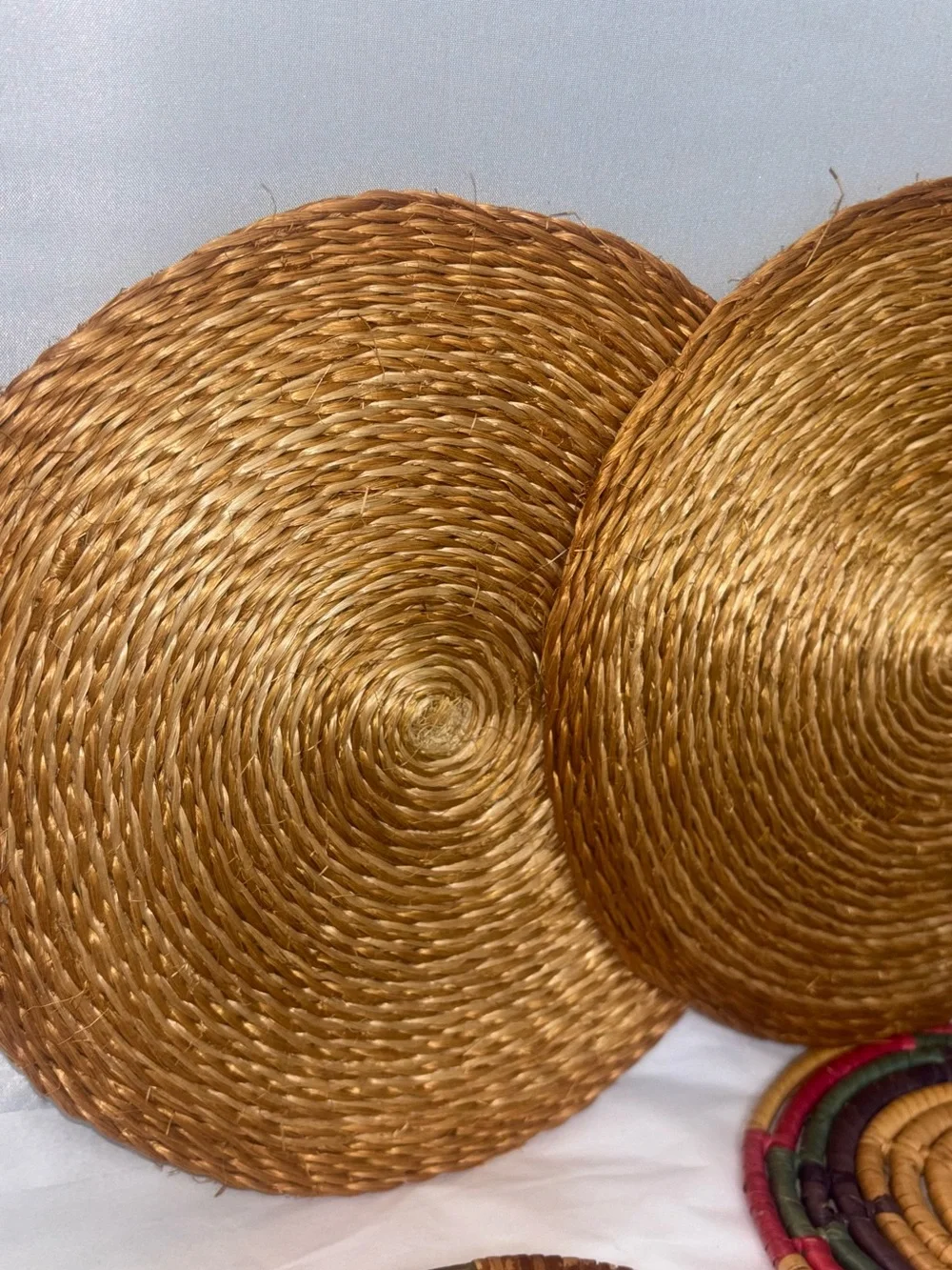 Handwoven Natural Wicker trivets vintage wall art farmhouse decor